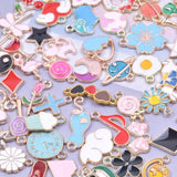 50Pcs/Lot Random Enamel Animal Sakura Flower Butterfly Leaf Charms