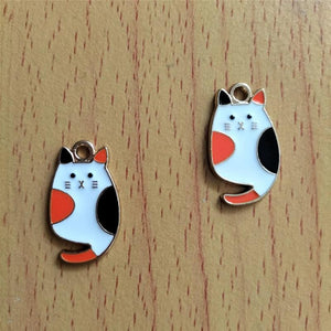 10pcs Alloy Cat Drip Oil Enamel Charm Cartoon Animal Pendant Earrings DIY