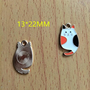 10pcs Alloy Cat Drip Oil Enamel Charm Cartoon Animal Pendant Earrings DIY
