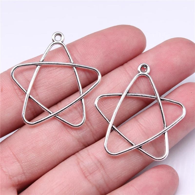 20pcs Hollow Star Charms For Jewelry Making DIY Antique Silver Alloy Pendant