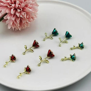 10pcs 3D Enamel Red Rose Flower Pendants Wedding DIY Je