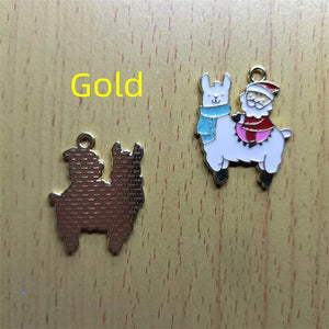 10pcs Enamel Alpaca & Santa Charms for Jewelry Making