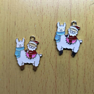 10pcs Enamel Alpaca & Santa Charms for Jewelry Making