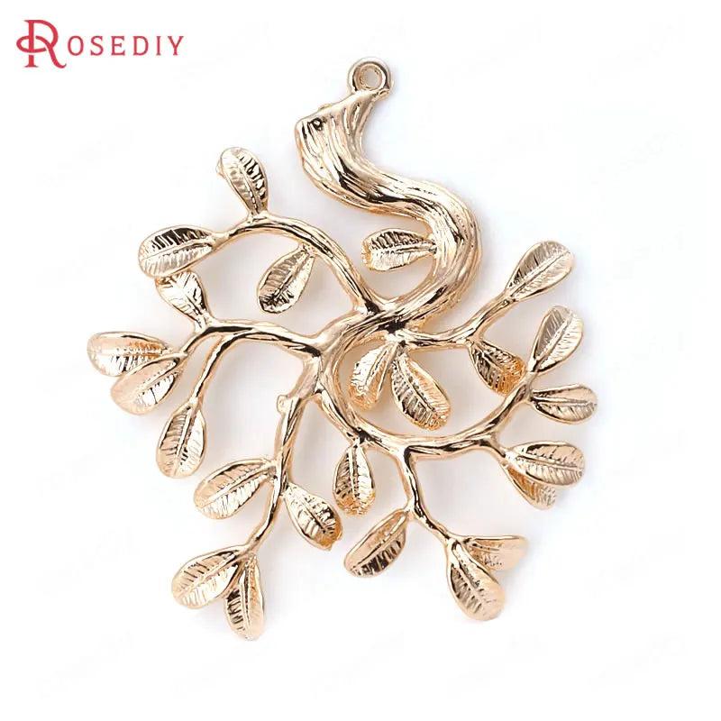 4PCS High Champagne Plated Brass Tree Charms Pendants DIY Jewelry