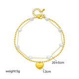 Heart Pearl Charm Anklets for Women 2-Layer Leg Chain Jewelry