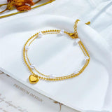 Heart Pearl Charm Anklets for Women 2-Layer Leg Chain Jewelry