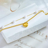 Heart Pearl Charm Anklets for Women 2-Layer Leg Chain Jewelry