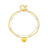 Heart Pearl Charm Anklets for Women 2-Layer Leg Chain Jewelry