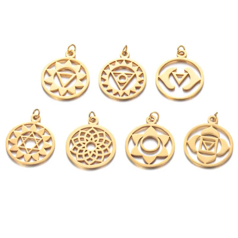 7pcs Chakra Charms Mixed Meditation Pendants OM Buddhist Charms