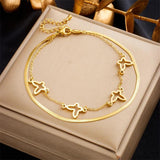 2-Layer Butterfly Charm Anklets For Women Girl Leg Chain