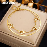2-Layer Butterfly Charm Anklets For Women Girl Leg Chain