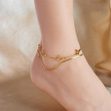 2-Layer Butterfly Charm Anklets For Women Girl Leg Chain