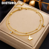 316L Stainless Steel Butterfly Zircon Anklets For Women - Waterproof Chain