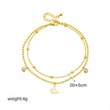 316L Stainless Steel Butterfly Zircon Anklets For Women - Waterproof Chain