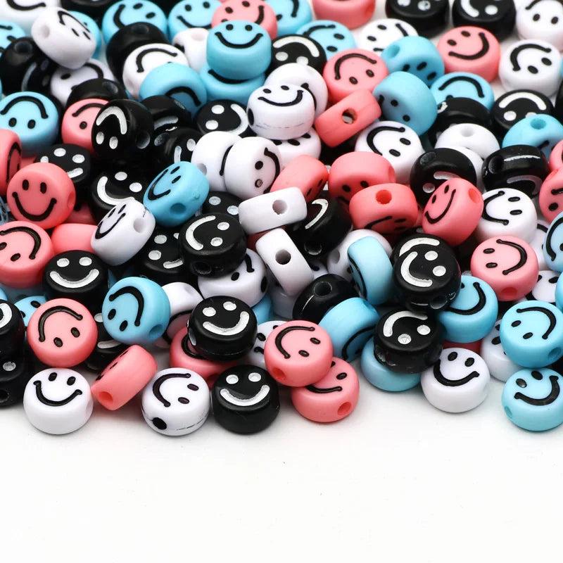 Mixed Smiley Beads Flat Round Acrylic Spacer Beads for DIY Jewelry Making