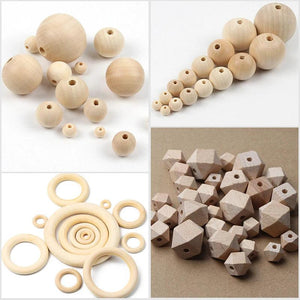 Natural Wood Beads 4-100mm Round Balls Rings Loose Spacer Beads
