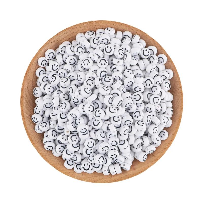 100-500Pcs 7*4MM Acrylic Smiley Face Beads DIY Jewelry Making Spacer