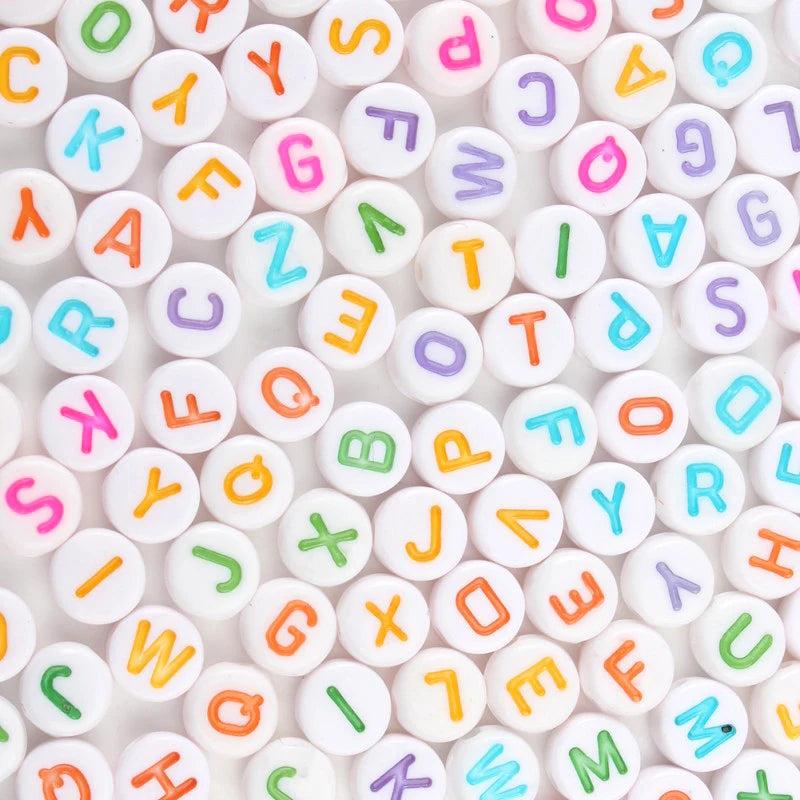 Letter Acrylic Beads Round Flat Alphabet Digital Cube Loose Spacer Beads