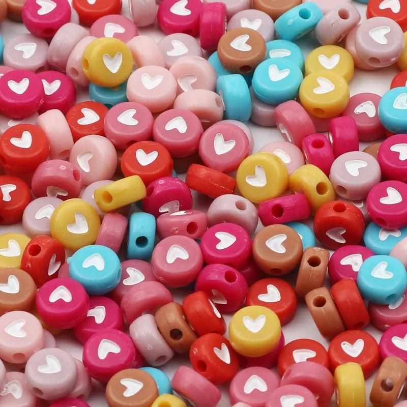 Heart Pattern Round Flat 4x7mm Acrylic Beads 100pcs