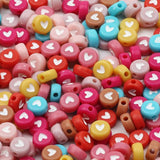Heart Pattern Round Flat 4x7mm Acrylic Beads 100pcs