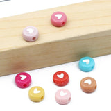 Heart Pattern Round Flat 4x7mm Acrylic Beads 100pcs