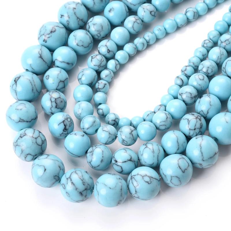 Turquoise Howlite Stone Bead Round Loose Beads Jewelry Making Supplies DIY