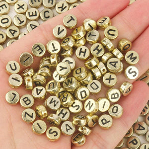 100/200/300/500PC Mixed Plated Acrylic Round Flat Alphabet Beads