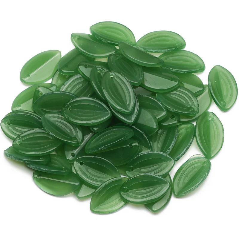 Leaf Shape Green Czech Glass Beads for Jewelry Making DIY