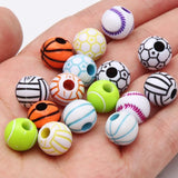 20pcs 12mm Mixed Round Ball Acrylic Beads Sports Theme DIY Jewelry Making