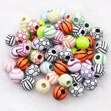 20pcs 12mm Mixed Round Ball Acrylic Beads Sports Theme DIY Jewelry Making