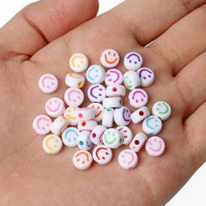 100pcs Acrylic Smiley Face Beads 7x4mm Happy Face Heart Beads DIY