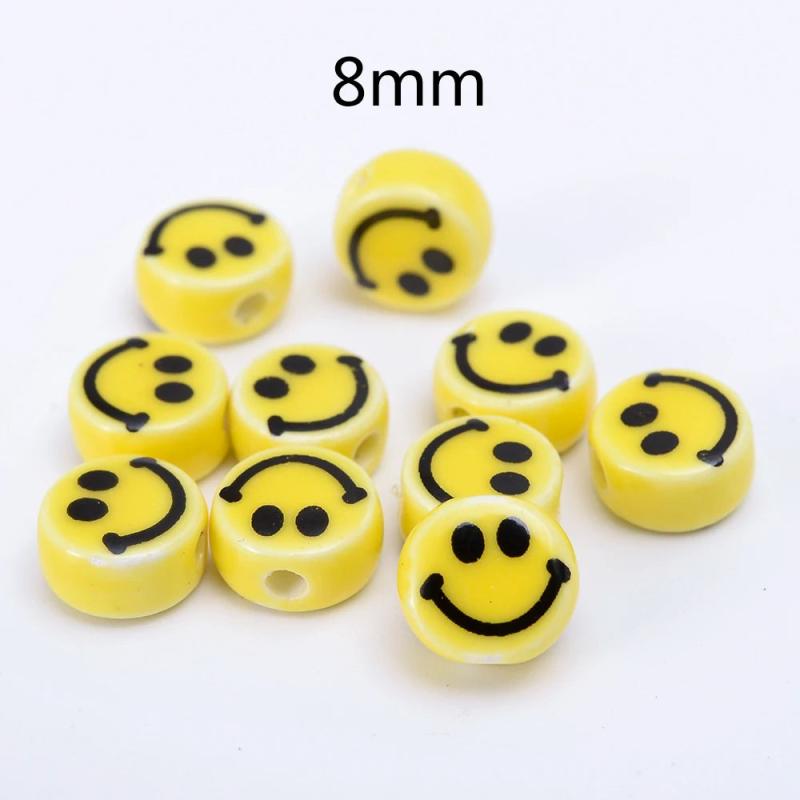 8-16mm Yellow Smiley Face Beads Pendant Round Ceramic Spacer Bead