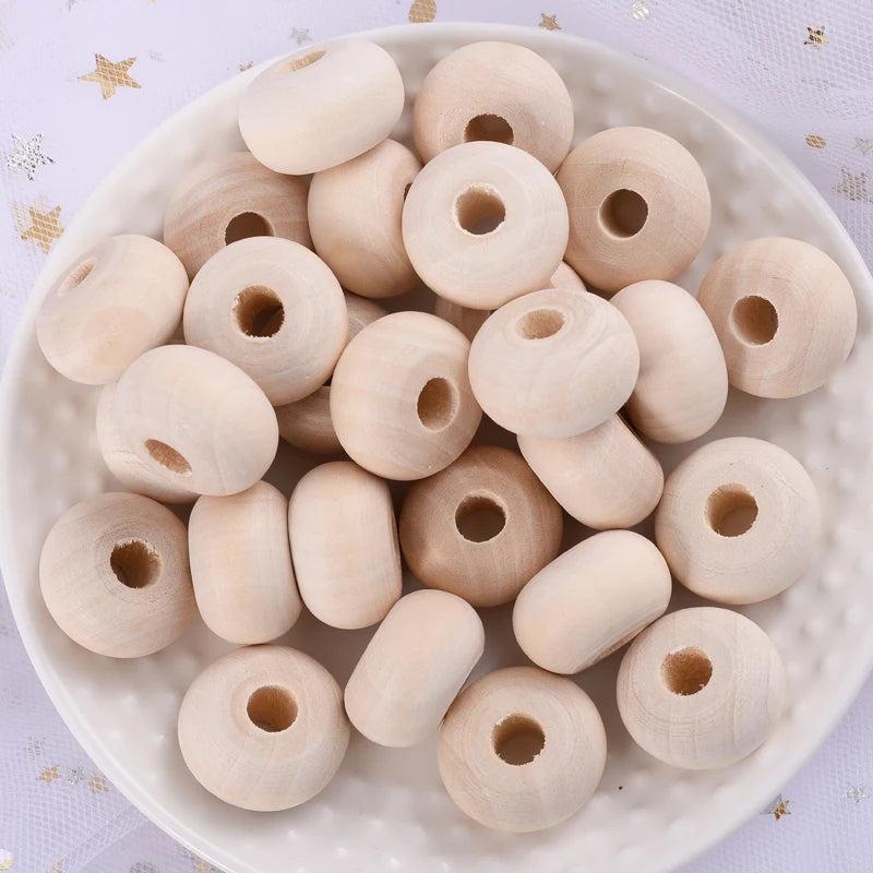 10-30Pcs Wooden Beads Natural Eco-Friendly Flat Spacer Loose Wood DIY