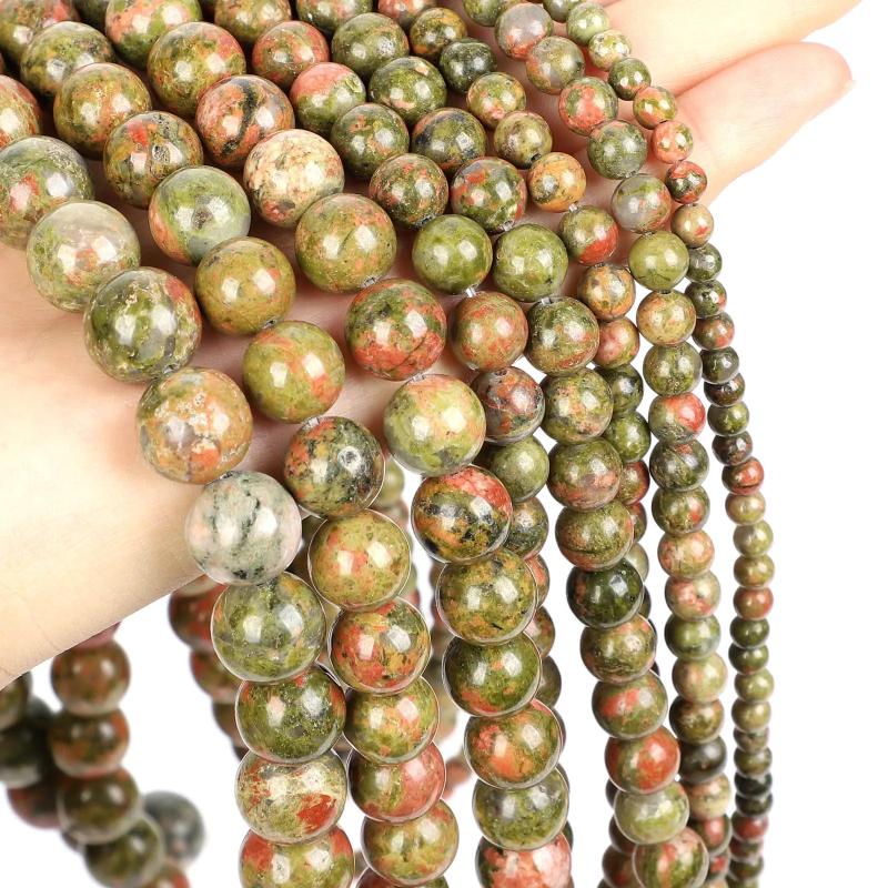 Natural Unakite Gemstone Round Beads 4-12mm 14'' Strand