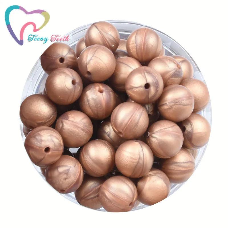 10PCS Metallic Copper Round 9-15 MM Teething Jewelry Silicone Loose Beads