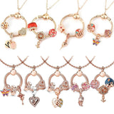 Rose Base Snake Chain Heart Pendant for Pan Charms Bracelet Women DIY