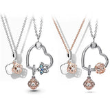 Rose Base Snake Chain Heart Pendant for Pan Charms Bracelet Women DIY