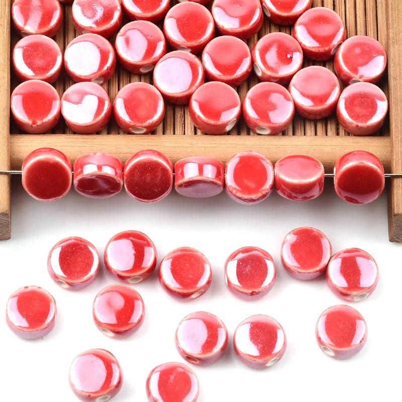 20pcs 8mm Ceramic Beads Cross Hole Round Flat Beads for Jewelry Making