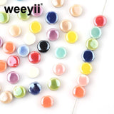 20pcs 8mm Ceramic Beads Cross Hole Round Flat Beads for Jewelry Making