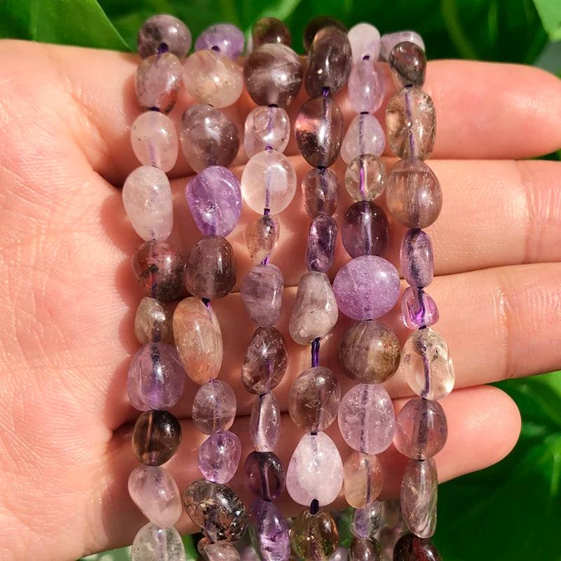 Natural Pink Opal Moonstone Colorful Fluorite Stone Beads 15