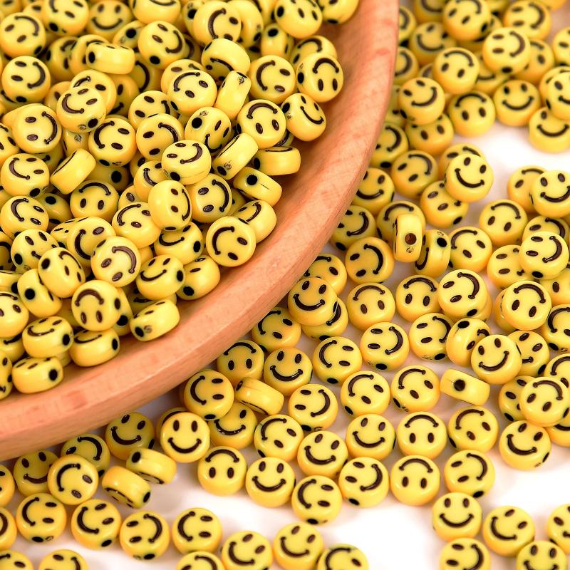 7mm 100pcs Yellow Smiley Face Beads Acrylic Beads DIY Bracelets