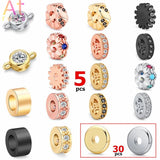 Disco CZ Flat Beads Micro Pave Zircon Copper Bead DIY Spacer for Bracelets