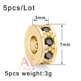 Disco CZ Flat Beads Micro Pave Zircon Copper Bead DIY Spacer for Bracelets