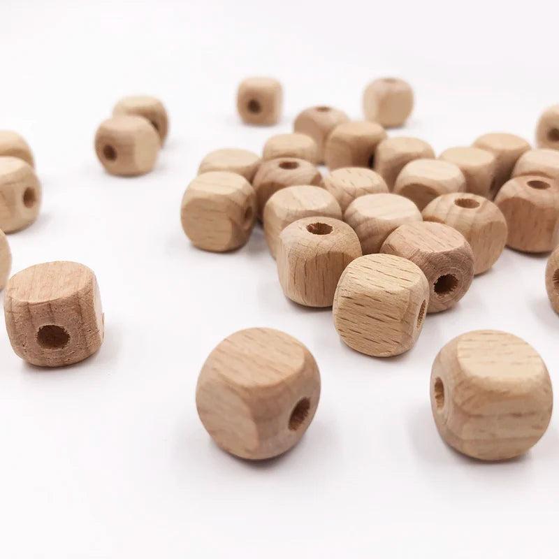 100Pcs Cube Wooden Square Beads 10mm 12mm Beech Wood Spacer Beads
