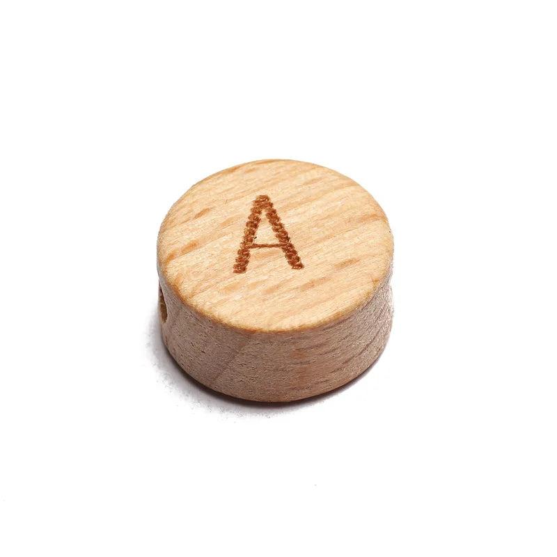 20Pcs Mixed Letter Beech Wood Beads Round Flat Alphabet Spacer Beads