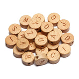 20Pcs Mixed Letter Beech Wood Beads Round Flat Alphabet Spacer Beads