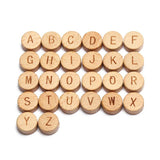 20Pcs Mixed Letter Beech Wood Beads Round Flat Alphabet Spacer Beads