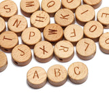 20Pcs Mixed Letter Beech Wood Beads Round Flat Alphabet Spacer Beads