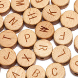 20Pcs Mixed Letter Beech Wood Beads Round Flat Alphabet Spacer Beads
