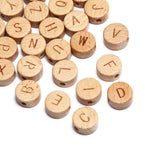 20Pcs Mixed Letter Beech Wood Beads Round Flat Alphabet Spacer Beads